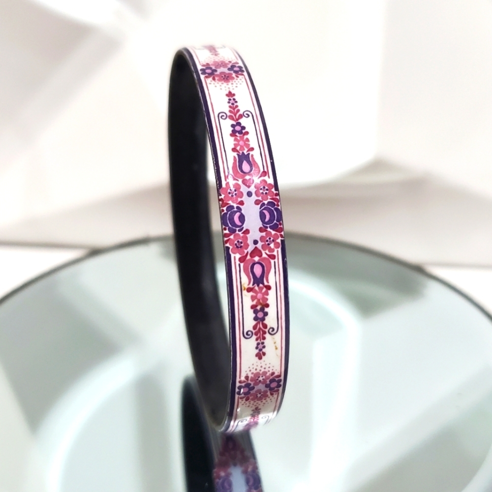 Stunning Vintage MICHAELA FREY WILLE Floral Enamel Bangle Bracelet - Picture 4 of 7